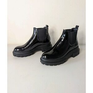 $500 AGL chelsea boot COMBAT BIKER PATENT LEATHER BLACK ITALY 35.5 (US W 5.5)
